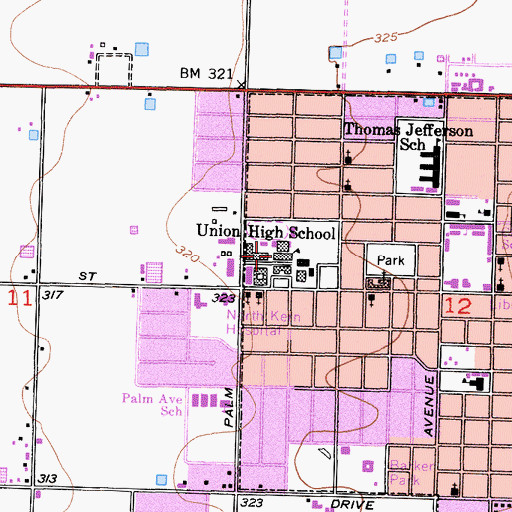 Topographic Map of Wasco High School, CA