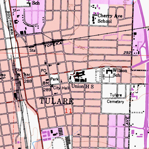 Topographic Map of Woodlake High School, CA