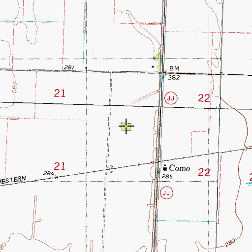 Topographic Map of Como Cemetery, MO