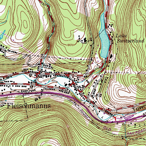 Topographic Map of Fleischmanns Village Hall, NY