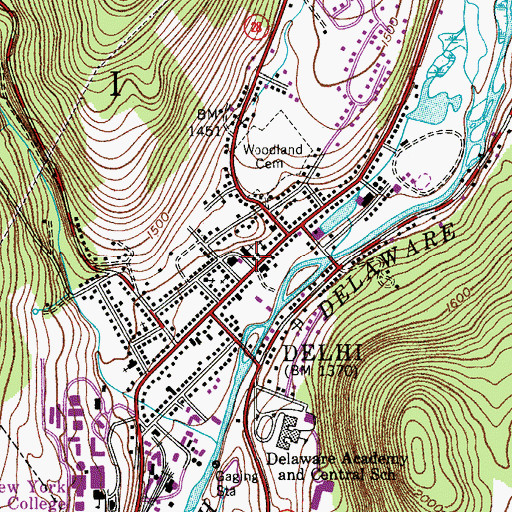 Topographic Map of United Ministry of Delhi, NY
