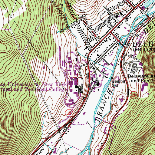 Topographic Map of State University of New York at Delhi, NY