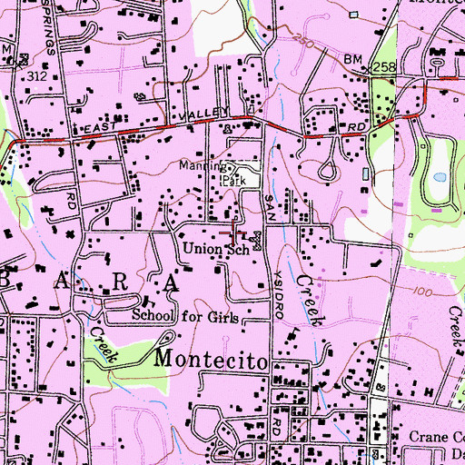Topographic Map of Montecito Union Elementary School, CA