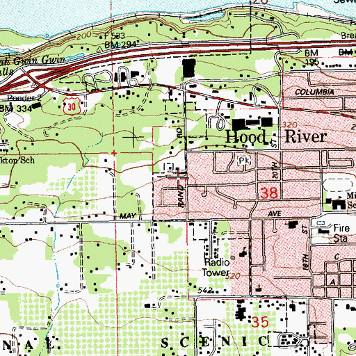 Topographic Map of Hood River Alliance Church, OR