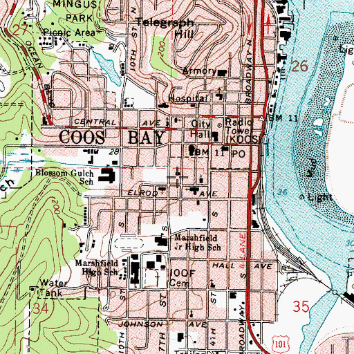 Topographic Map of Coos Bay Foursquare Church, OR