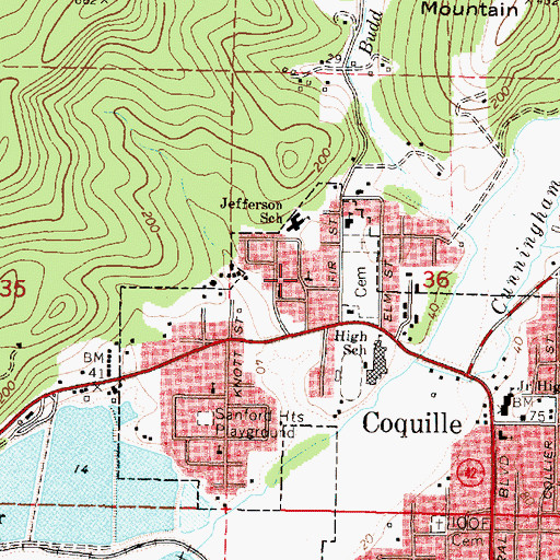 Topographic Map of Coquille Foursquare Church, OR