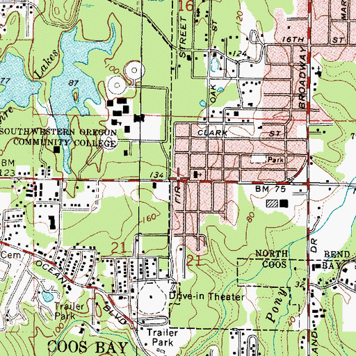 Topographic Map of Church of God of North Bend Oregon, OR