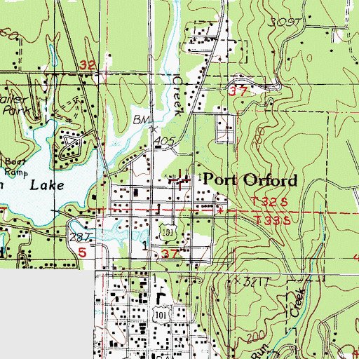 Topographic Map of First Community Church of Port Orford, OR
