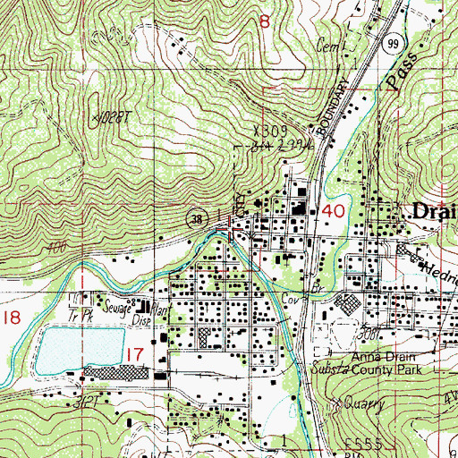 Topographic Map of Drain Church of the Nazarene, OR