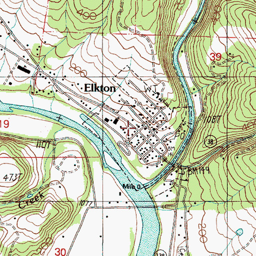 Topographic Map of Elkton Christian Church, OR