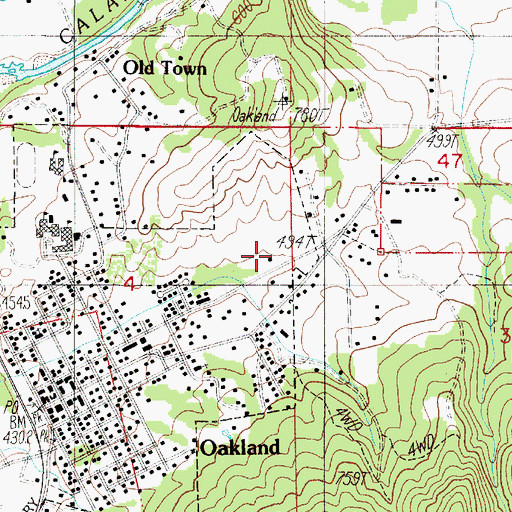 Topographic Map of Oakland Church of Christ, OR