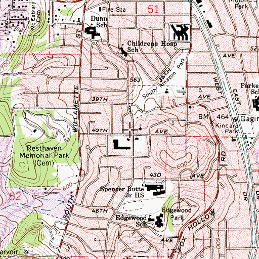 Topographic Map of Unitarian Church in Eugene, OR