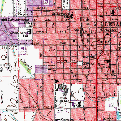 Topographic Map of Lebanon Foursquare Church, OR