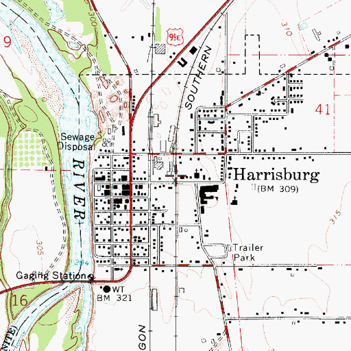 Topographic Map of Harrisburg Christian Church, OR