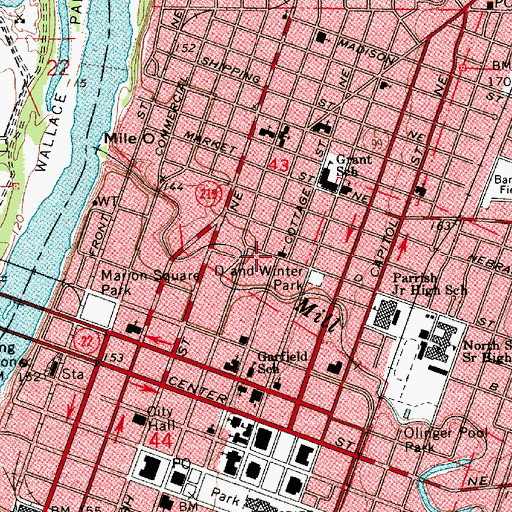 Topographic Map of Evergreen Church, OR