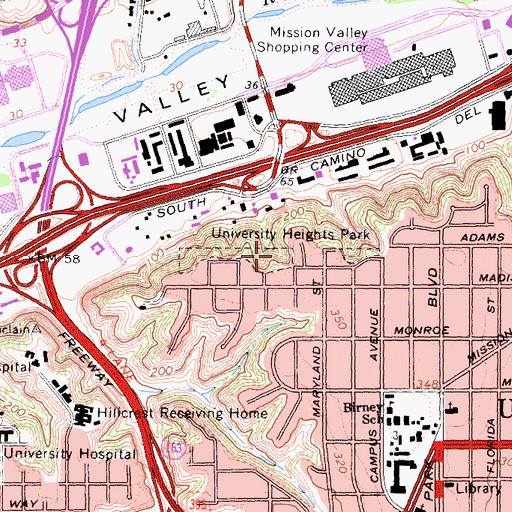 Topographic Map of University Heights Park, CA