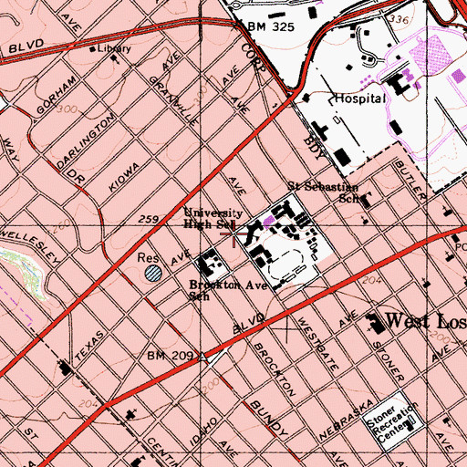 Topographic Map of University Senior High School, CA