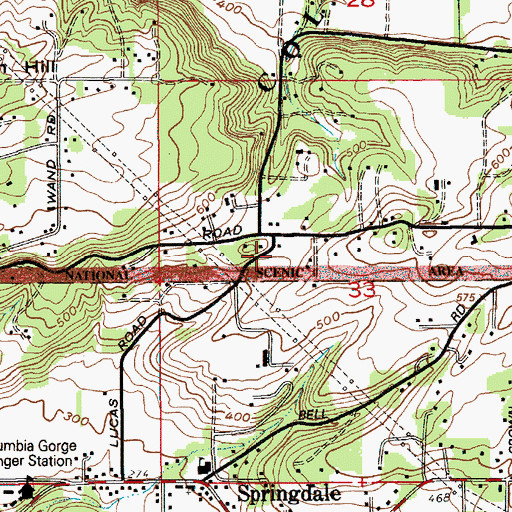 Topographic Map of Springdale Community Bible Church, OR