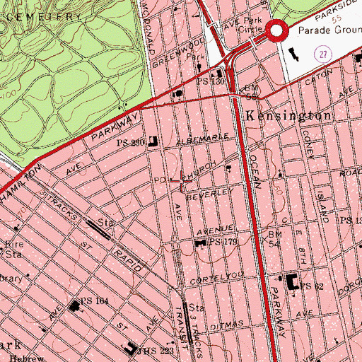 Topographic Map of Beverly Theater (historical), NY