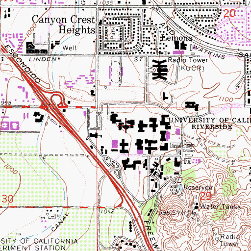 Topographic Map of University of California Riverside, CA