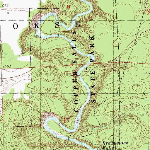 Topographic Map of Copper Falls State Natural Area, WI