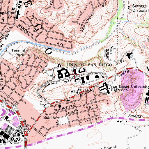 Topographic Map of University of San Diego, CA