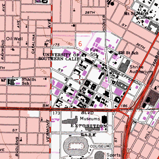 Topographic Map of University of Southern California, CA