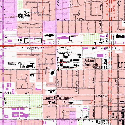 Topographic Map of Upland High School, CA
