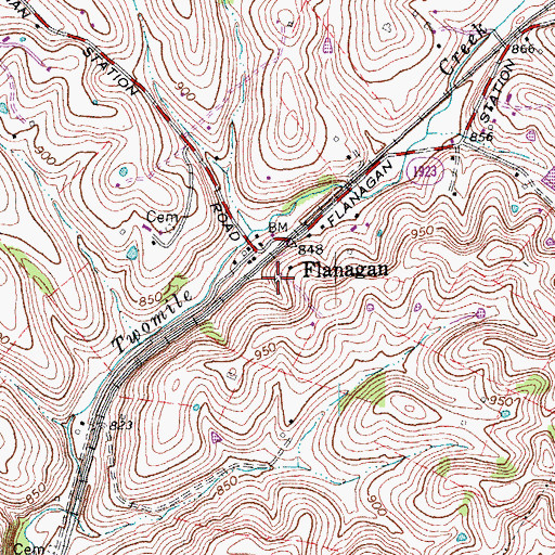 Topographic Map of Flanagan Post Office (historical), KY