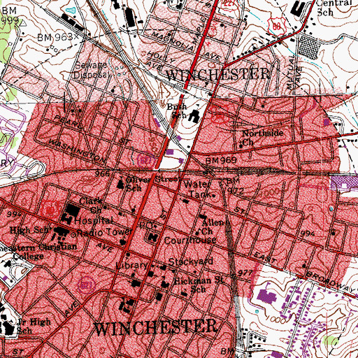 Topographic Map of Winchester Post Office, KY