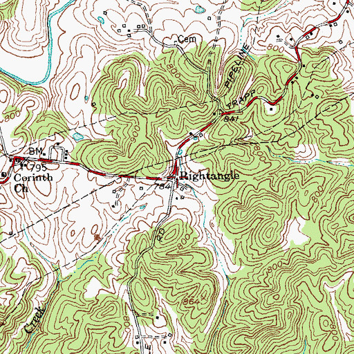 Topographic Map of Rightangle Post Office (historical), KY
