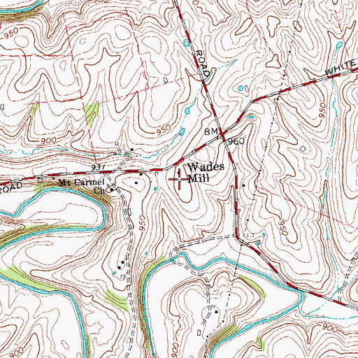 Topographic Map of Wades Mill Post Office (historical), KY