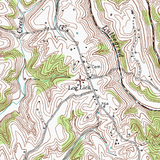 Topographic Map of Log Lick Post Office (historical), KY