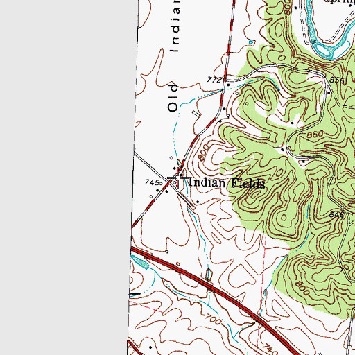 Topographic Map of Indian Fields Post Office (historical), KY