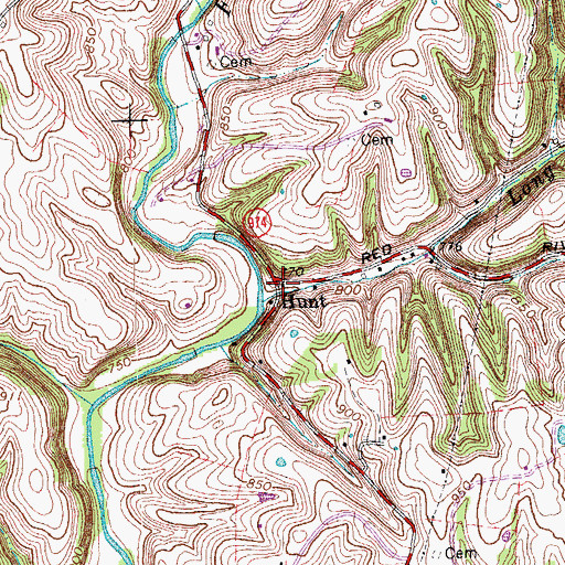 Topographic Map of Hunt Post Office (historical), KY