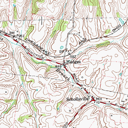 Topographic Map of Hedges Post Office (historical), KY