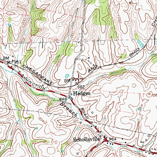 Topographic Map of Hedges Railroad Station (historical), KY