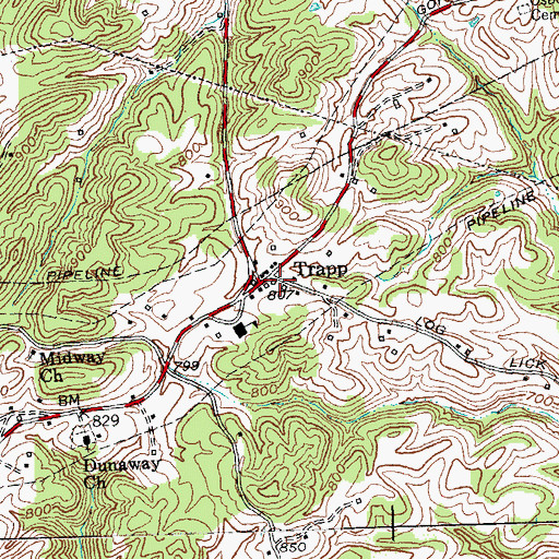 Topographic Map of Trapp Post Office (historical), KY