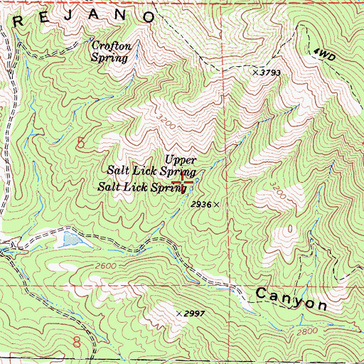 Topographic Map of Upper Salt Lick Spring, CA