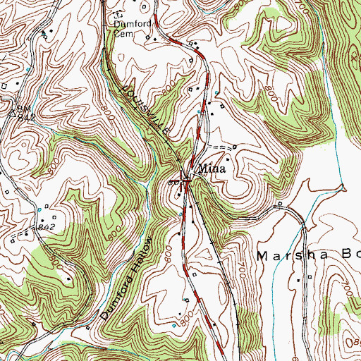 Topographic Map of Mina Railroad Station (historical), KY