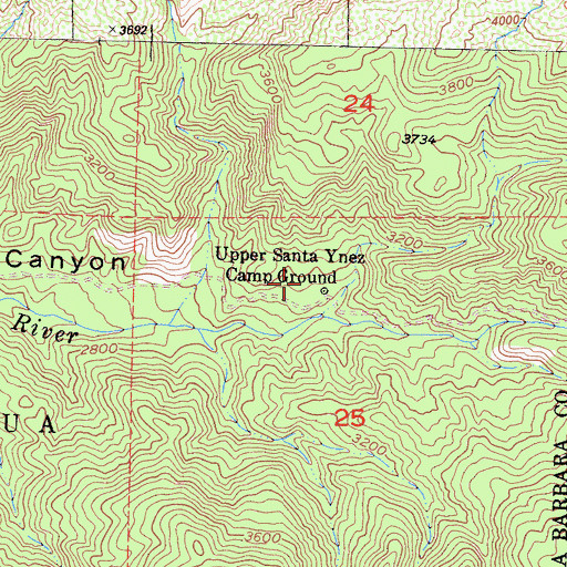 Topographic Map of Upper Santa Ynez Camp Ground, CA