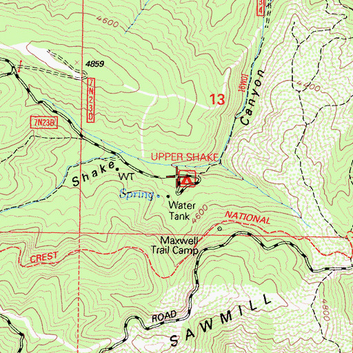 Topographic Map of Upper Shake Campground, CA