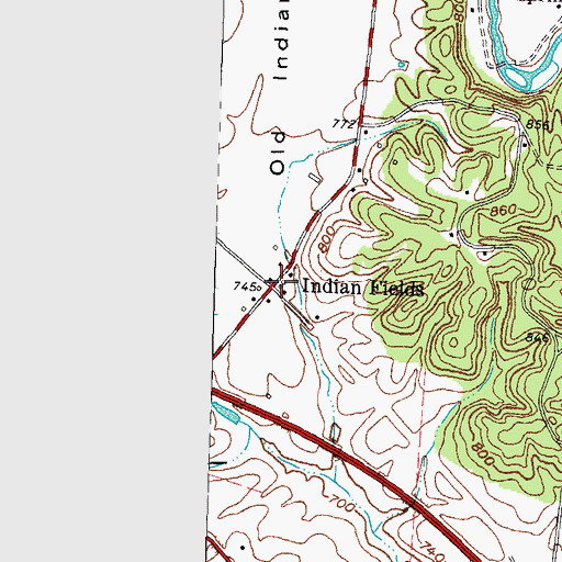 Topographic Map of Indian Fields Railroad Station (historical), KY