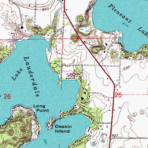 Topographic Map of Lauderdale Shores, WI