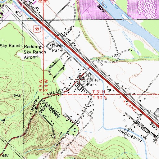 Topographic Map of Deluxe Mobile Park, CA