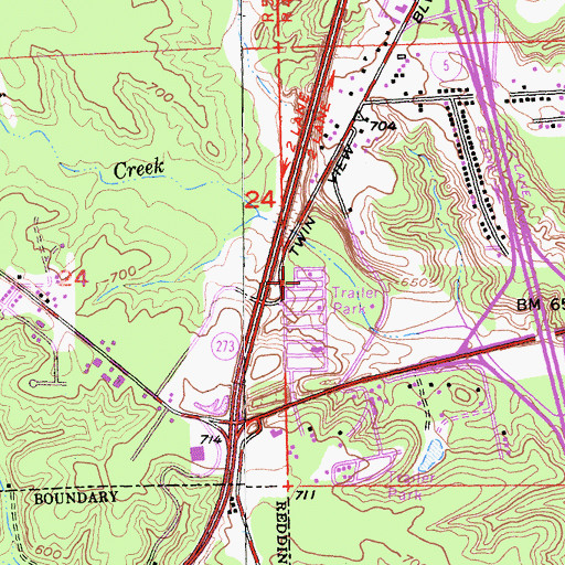 Topographic Map of Twin View Terrace Mobile Home Park, CA