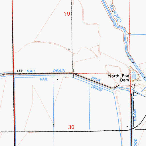 Topographic Map of Vail Drain Spur, CA