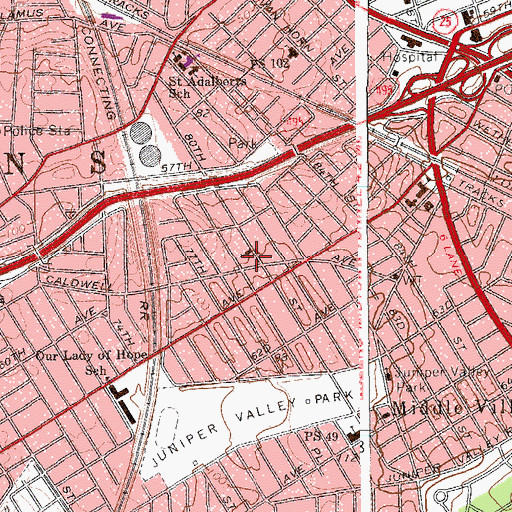 Topographic Map of Community Church of Elmhurst, NY