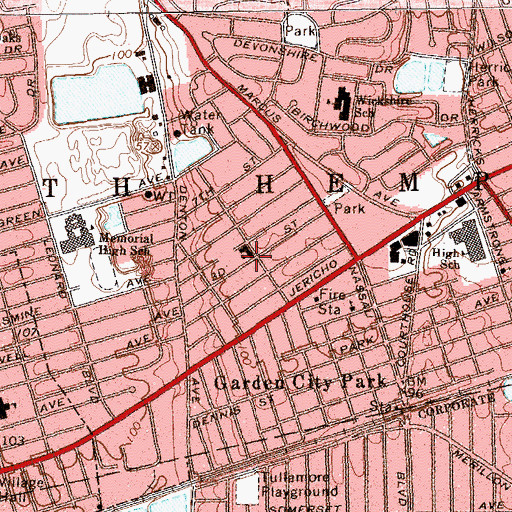 Topographic Map of Garden City Park School, NY