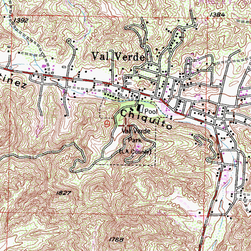 Topographic Map of Val Verde Park, CA